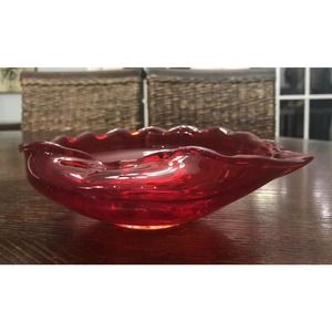 Vintage Beautiful Ruby Red Amberina Hand Blown Art Glass Dish/Ashtray MCM